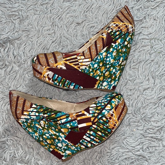 Aldo Wedge Forwood African Print Platform Heel Shoes 38 7.5 7 1/2 - Picture 4 of 9